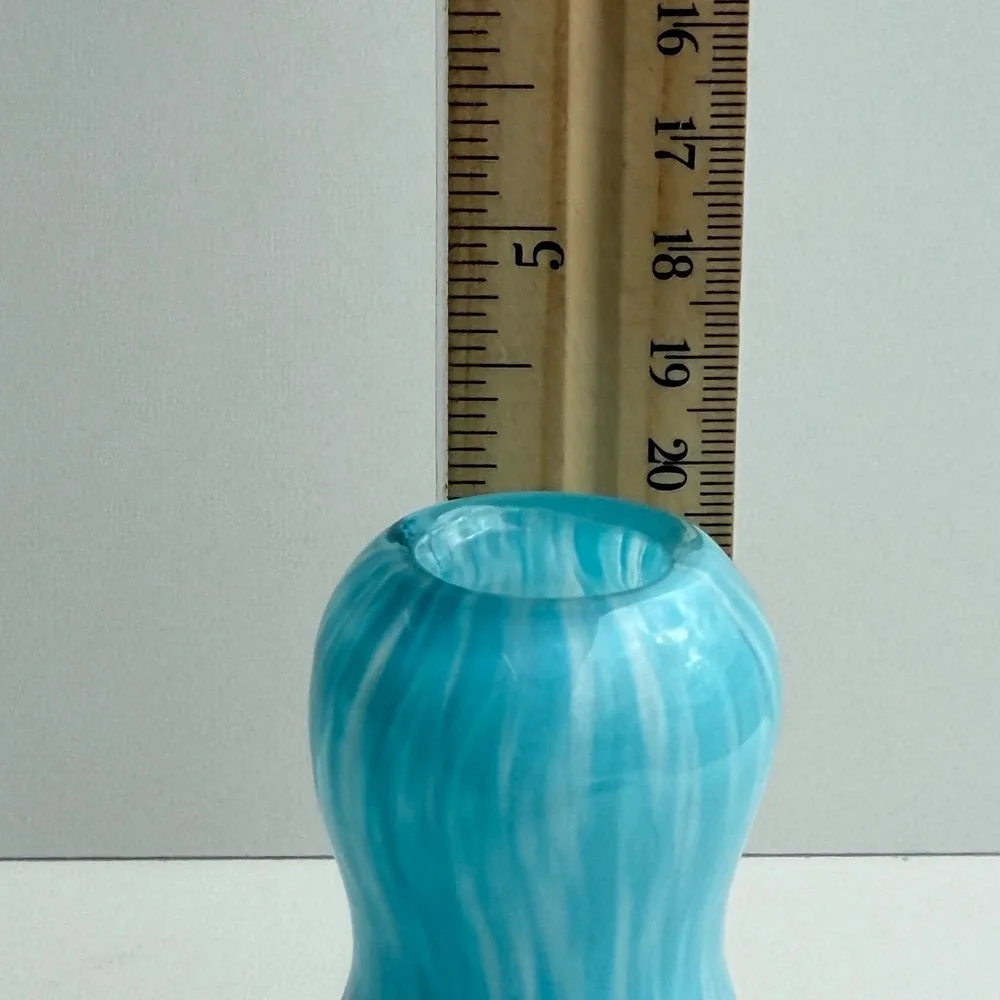 Vintage Hand Blown Glass Swirl Pear Bulb‎ Vase Blue Coastal Beach Art Deco 4